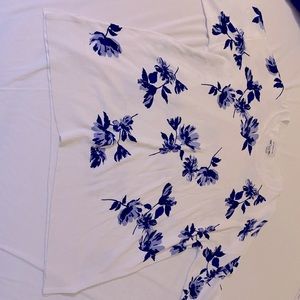 Liz Claiborne Blue White Floral Crew Neck Long Sleeve Sweater Top Womens XXL